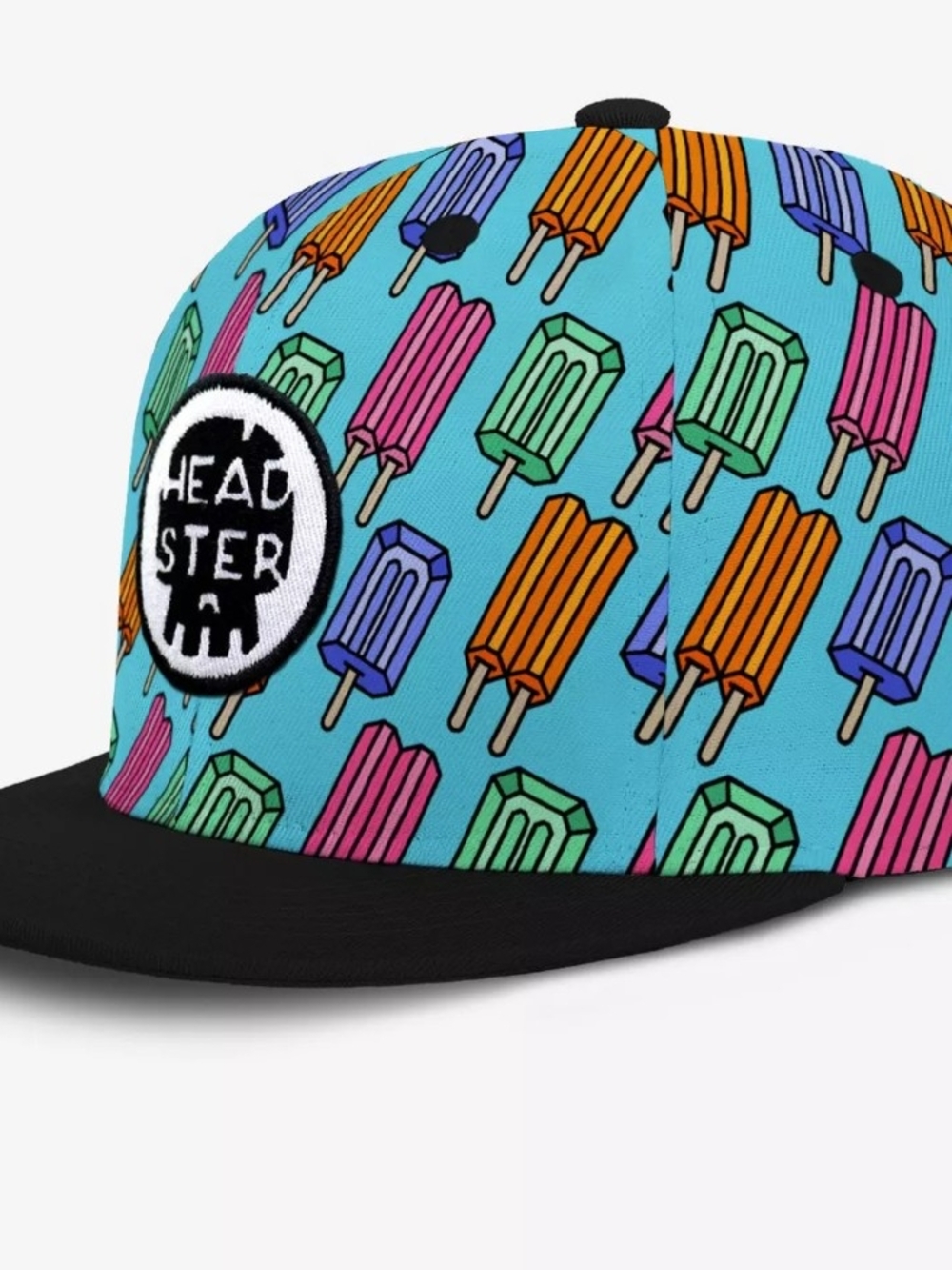 Kids Popsicle Print Cap - Turquoise with Black Brim